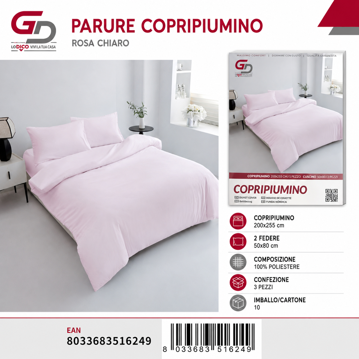 Parure Copripiumino Copripiumino+2 Federe Cuscino 200*255Cm 50*80+20Cm