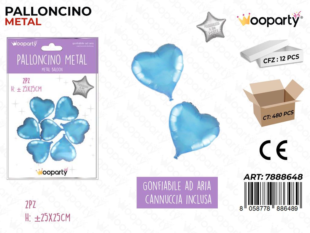 Palloncino Metal Cuore Cel. 2PCS 25*25CM