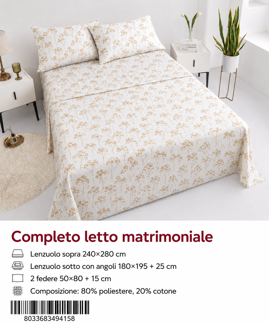Set Di Lenzuola Matrimoniale 240X280+180X200+5080 Ns43-Ltm