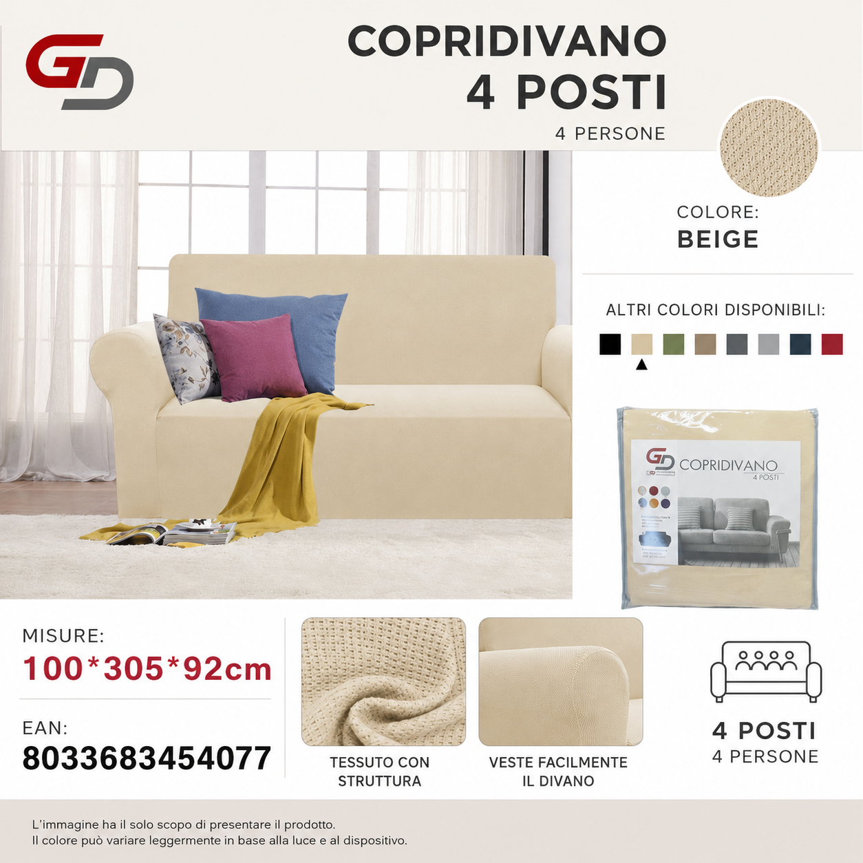 Copridivano Elasticizzato Elisa 4 Posti 210G