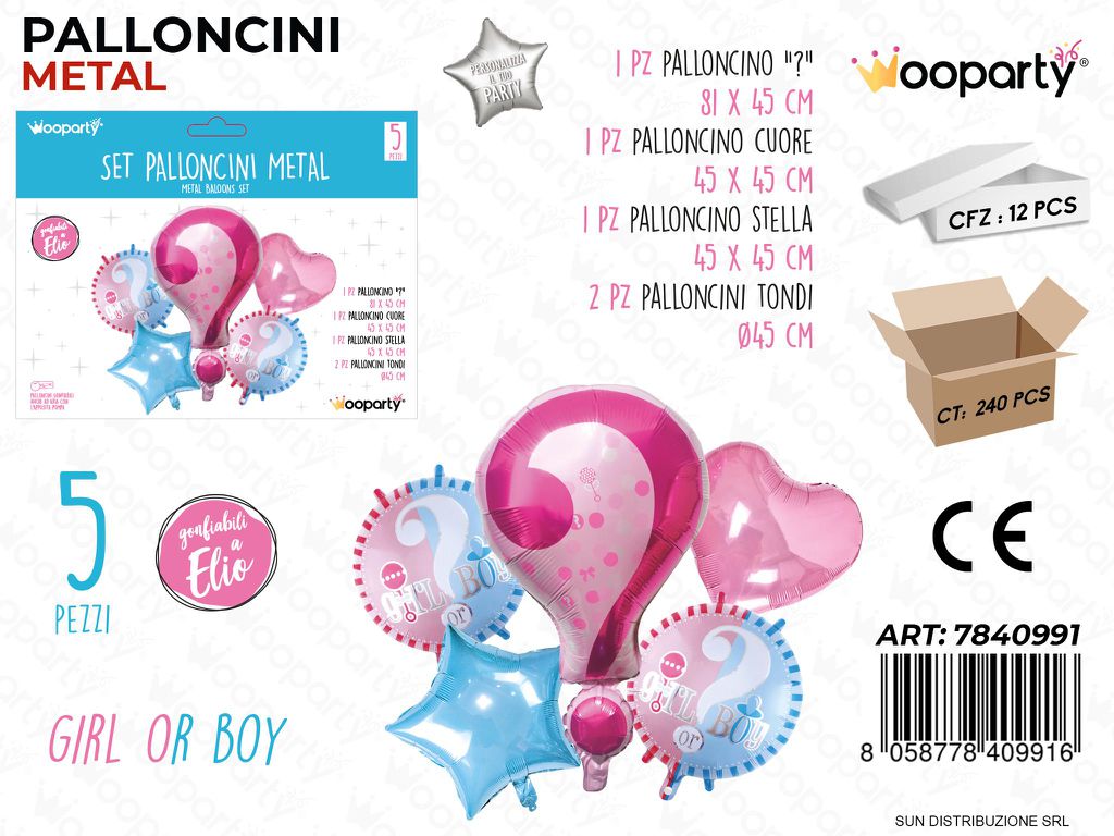 Set Palloncini Metal Girl Or Boy 5PCS