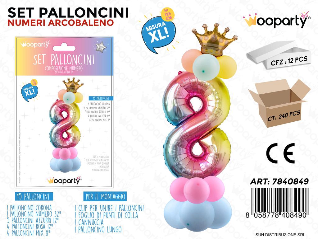 Set Palloncini N.8 Multicolor 15PCS 125CM