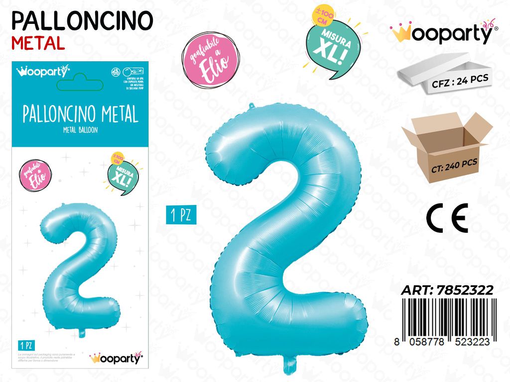 Wooparty Palloncino N.2 Azz. Opaco 100CM