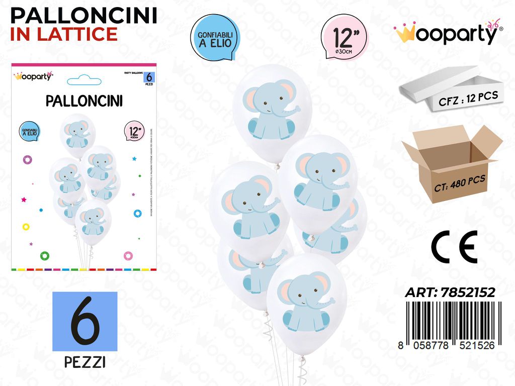 Wooparty Palloncini Elefanti 6PCS 30CM