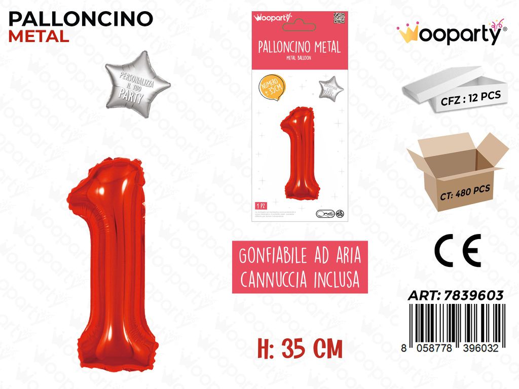Palloncino Rosso Metal 35CM N. 1