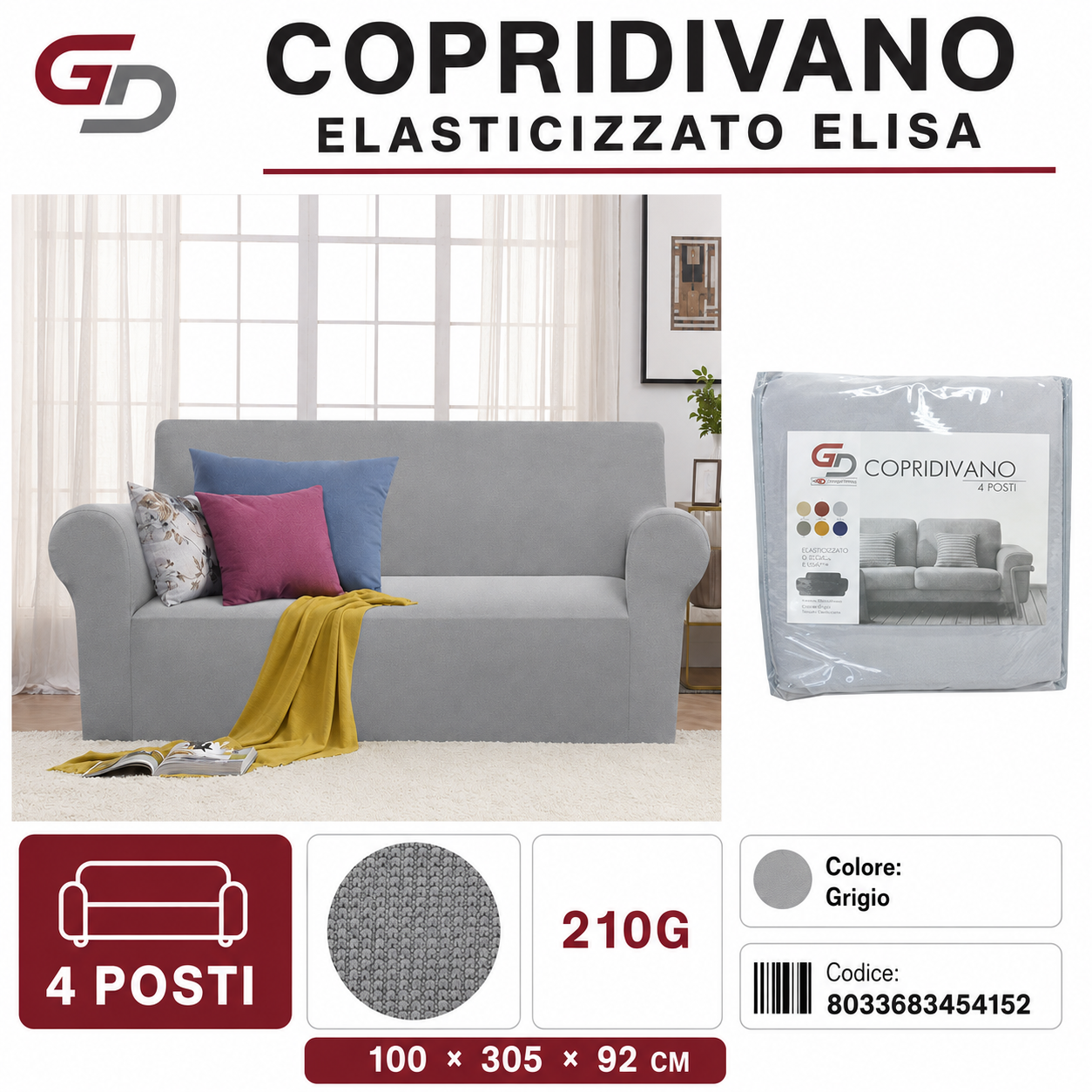 Copridivano Elasticizzato Elisa 4 Posti 210G