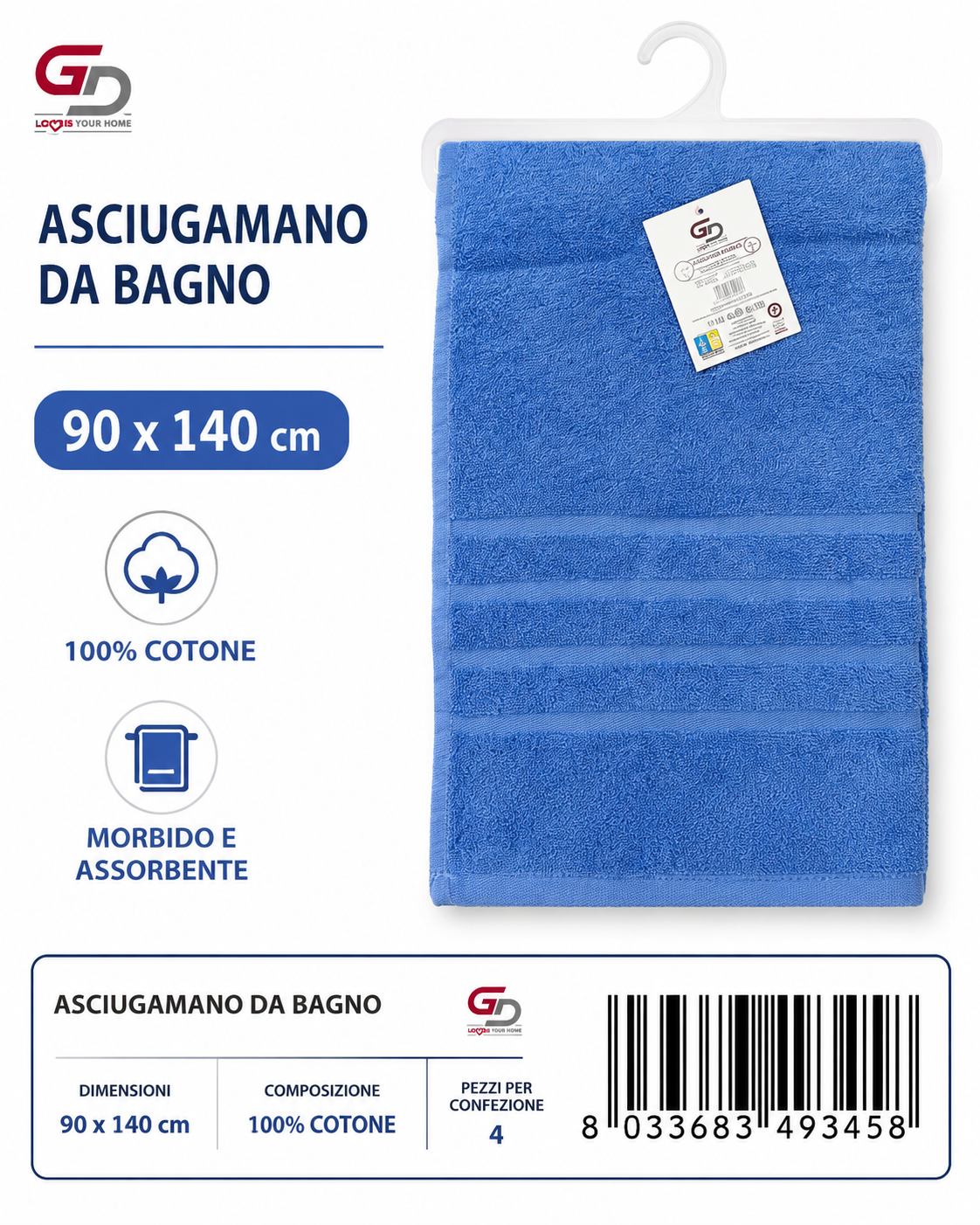 Bath Towels Medium Blue 90X140 16/S Ring 380