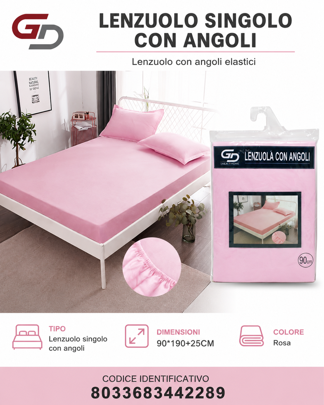 Lenzuolo Sotto Con Angoli Singolo 90*190+25Cm