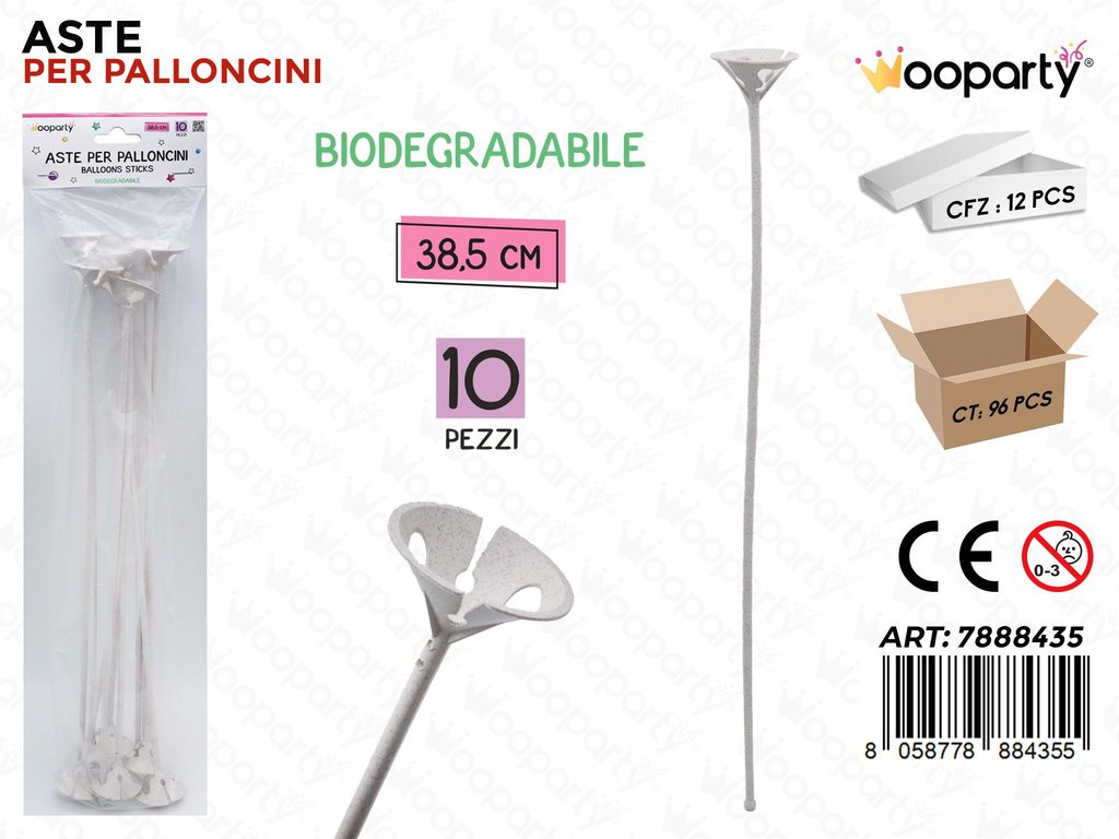 Sunlux Aste per Palloncini Biodegr. 10PCS 38.5CM