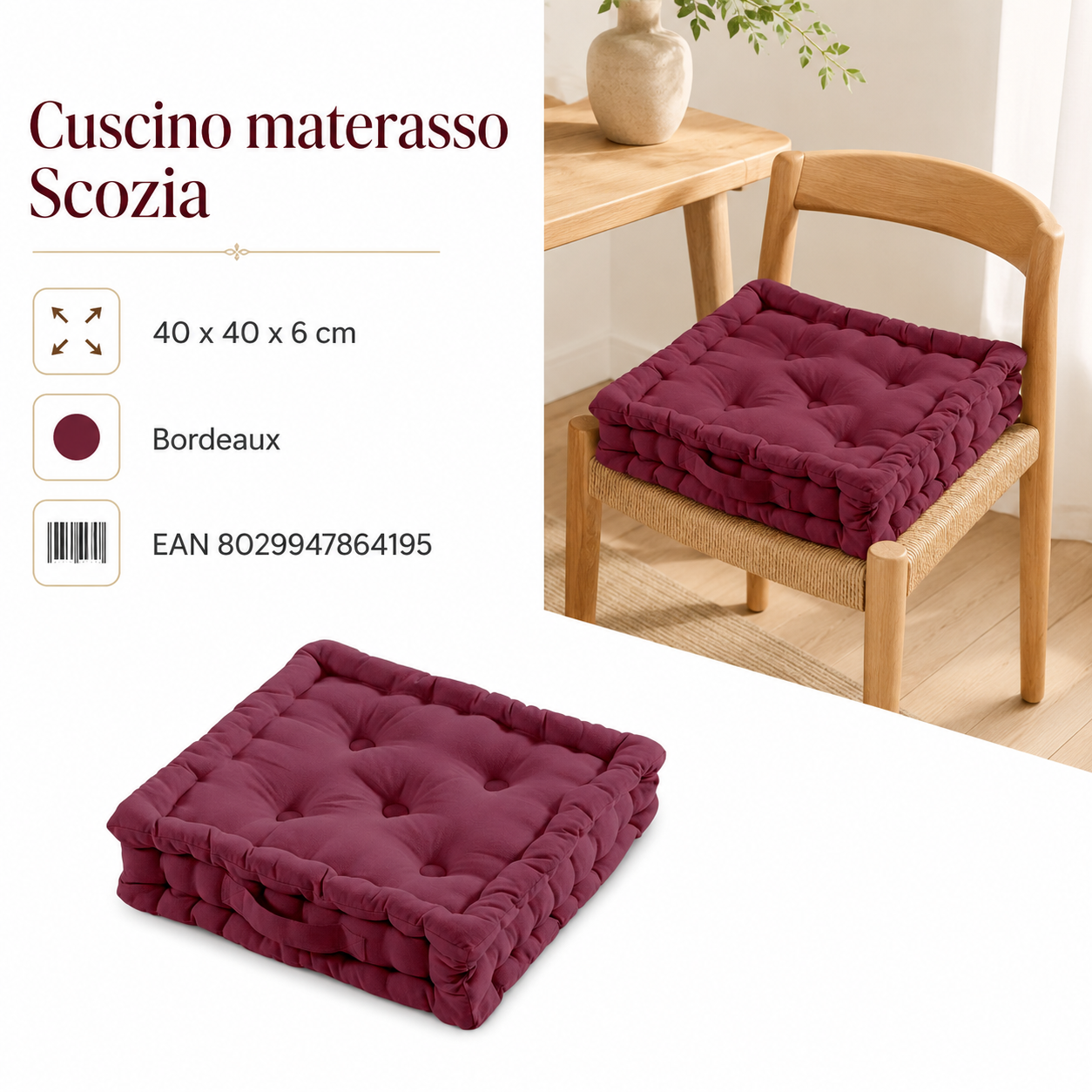 Cusc Mat Scozia 40*40*6 Bordeaux