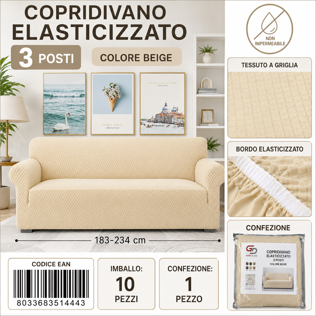 Copridivano 3Posti Non Impermeabile