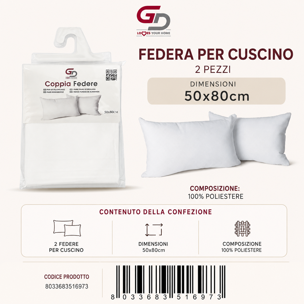 Federa Per Cuscino Bianco
