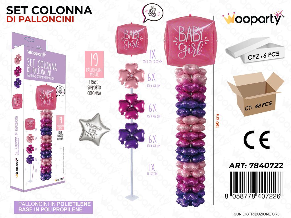 Set Colonna di Palloncini Baby Girl 19PCS Ass.