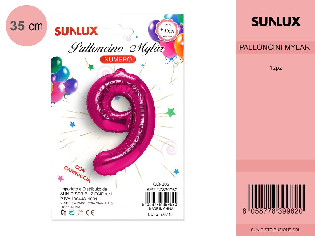 Palloncino Mylar Fucsia Numerali 9