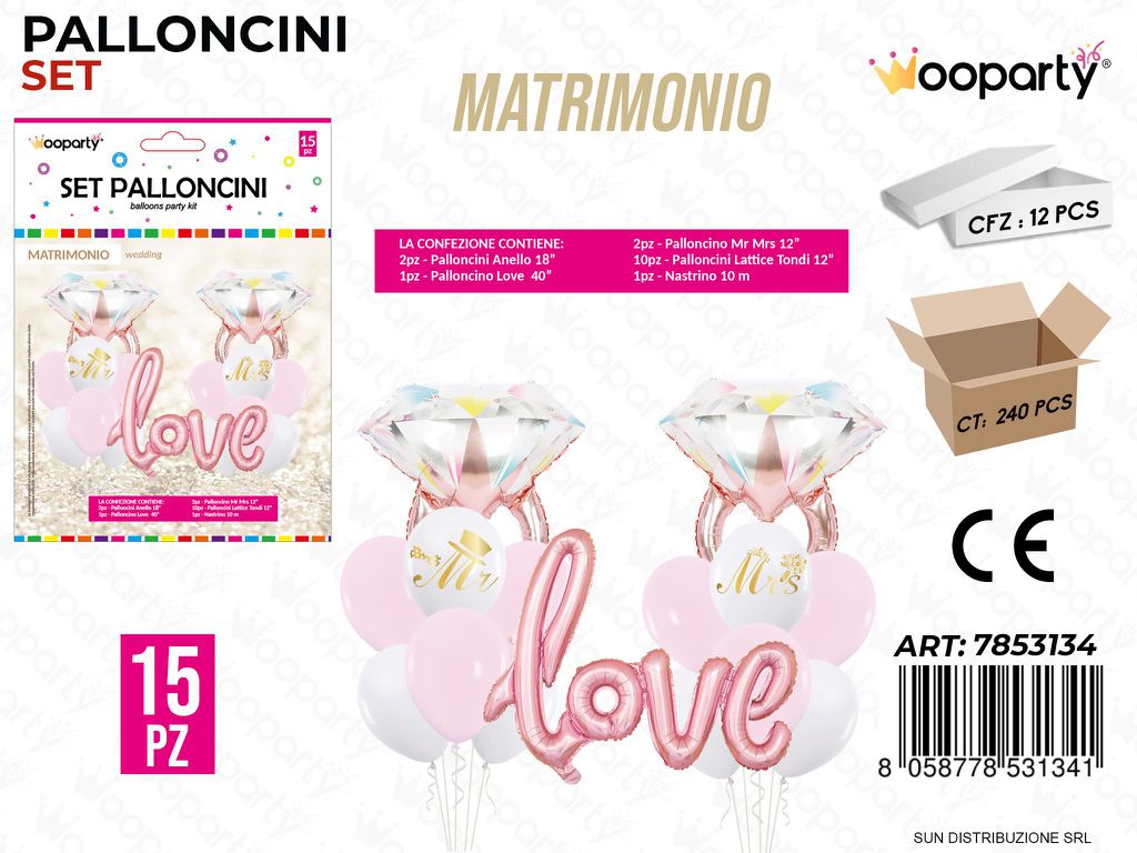 Set Palloncini Matrimonio 15PCS Ass.