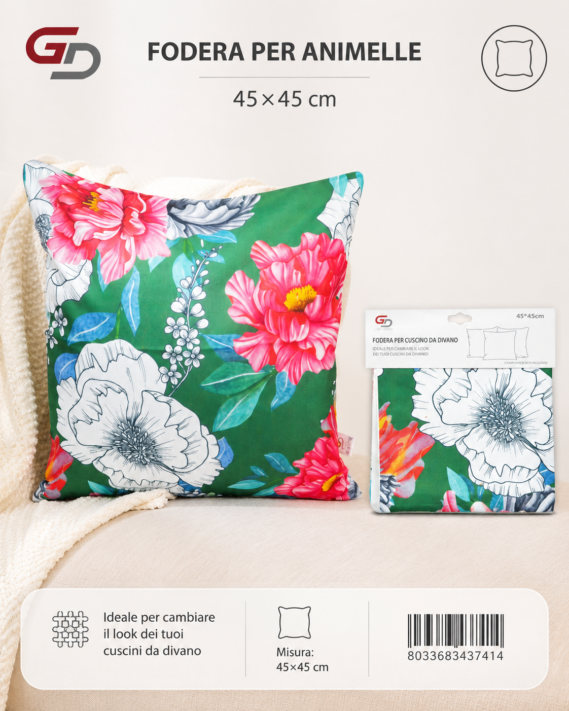 Federa Per Cuscino Animelle 45*45Cm
