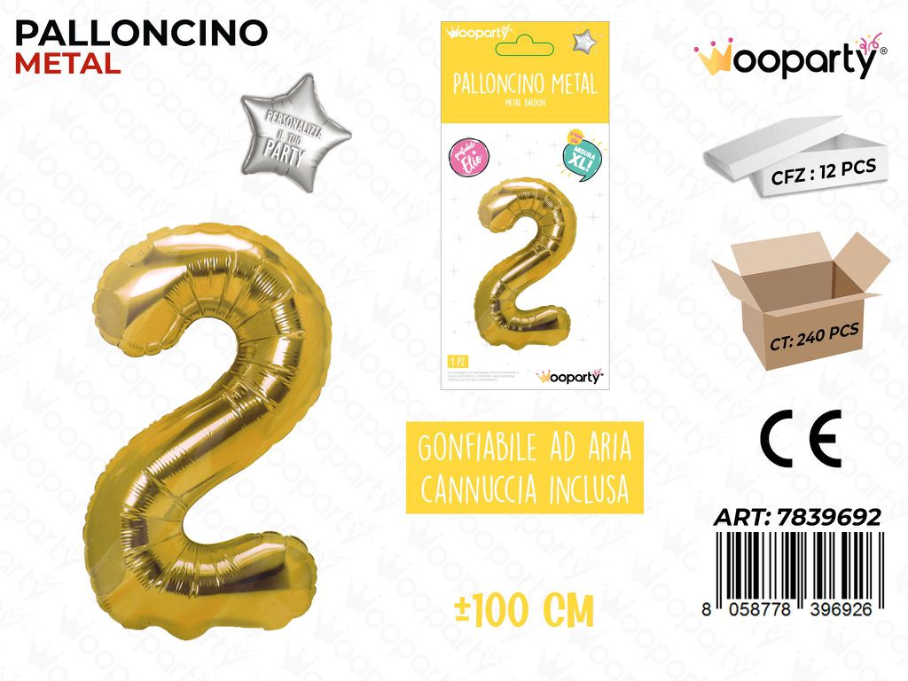 100CM Palloncino Mylar Oro Num. 2
