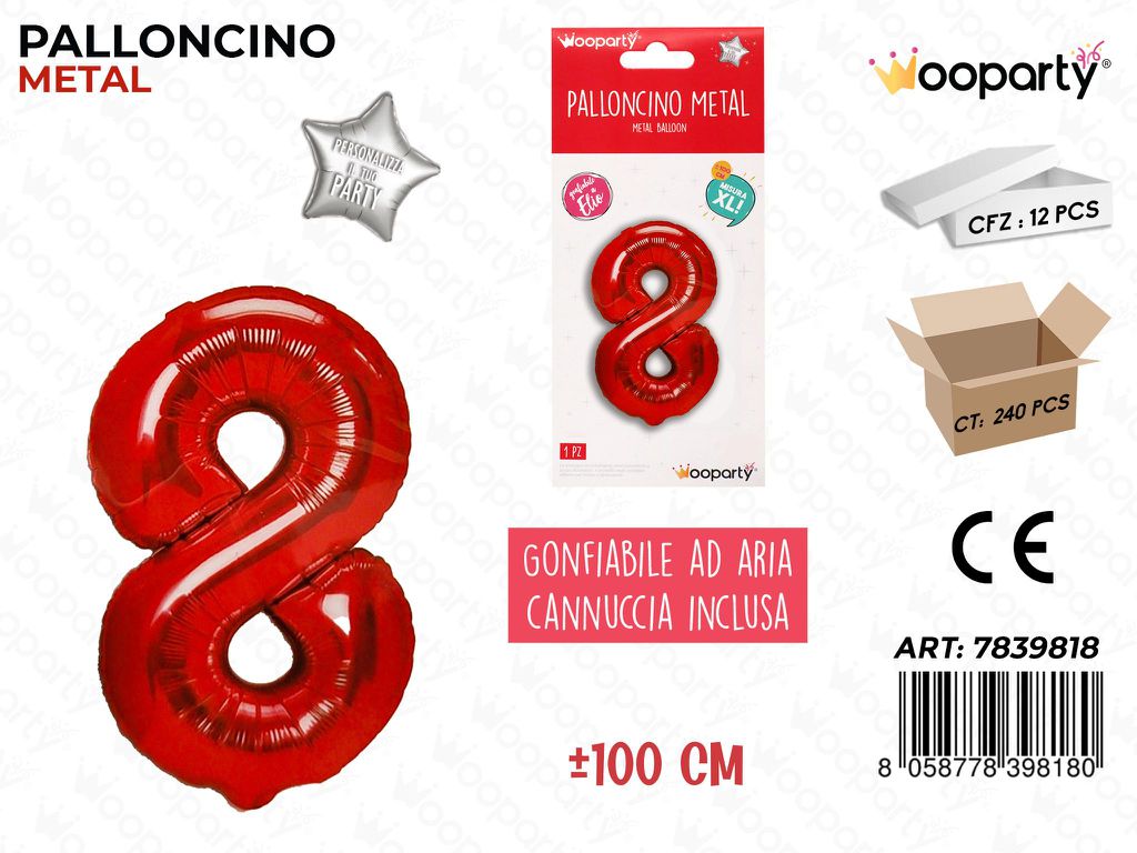 Palloncino Metal Rosso N. 8 100CM