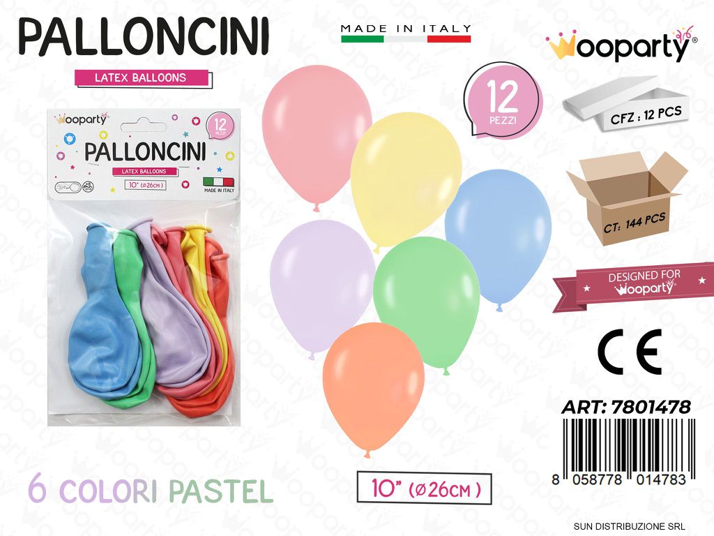 Palloncini 6COL. Ass Pastel 10 D.26CM 12PCS