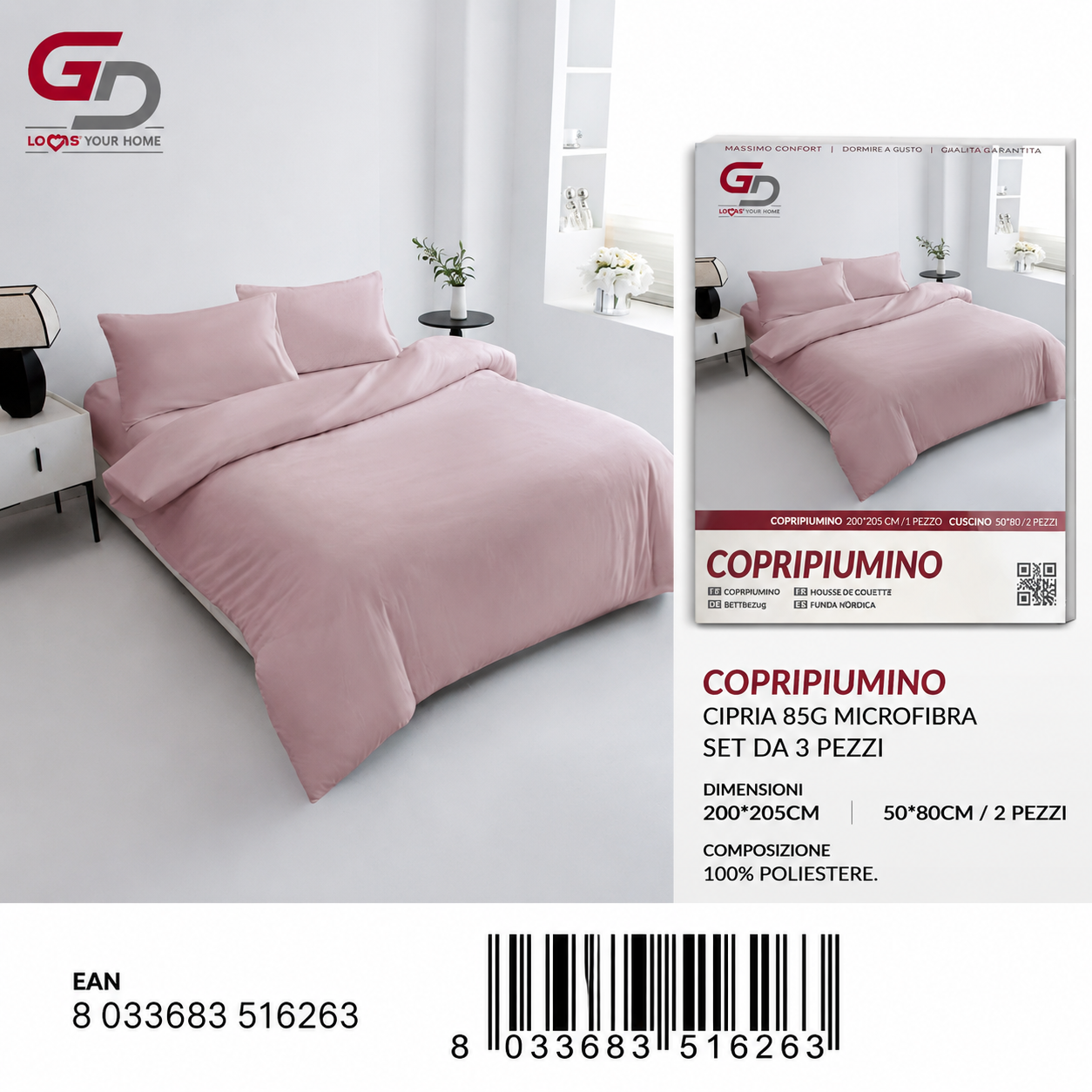 Parure Copripiumino Copripiumino+2 Federe Cuscino 200*205Cm 50*80+20Cm