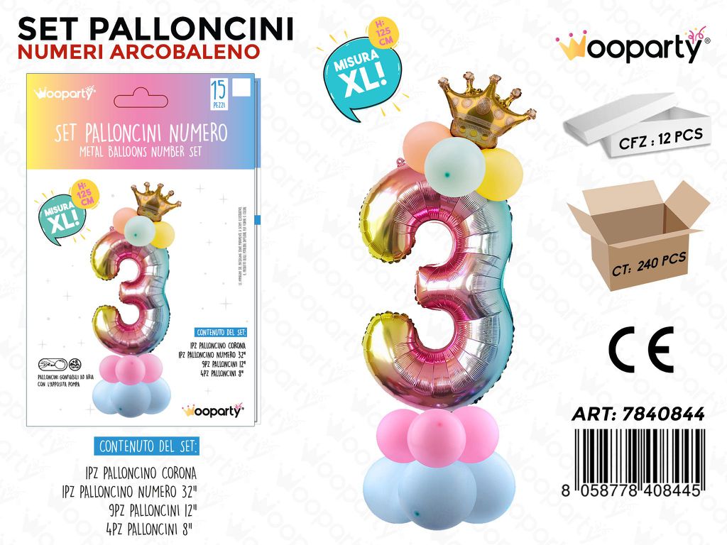 Set Palloncini N.3 Multicolor 15PCS 125CM
