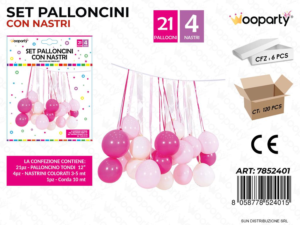 Set Palloncini c/ Nastri Col. Ass. 21PCS