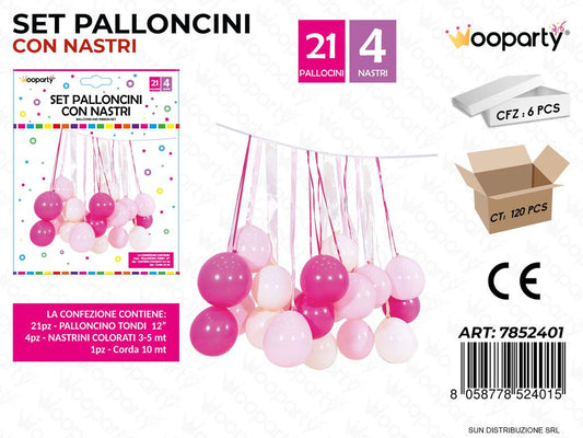 Set Palloncini c/ Nastri Col. Ass. 21PCS