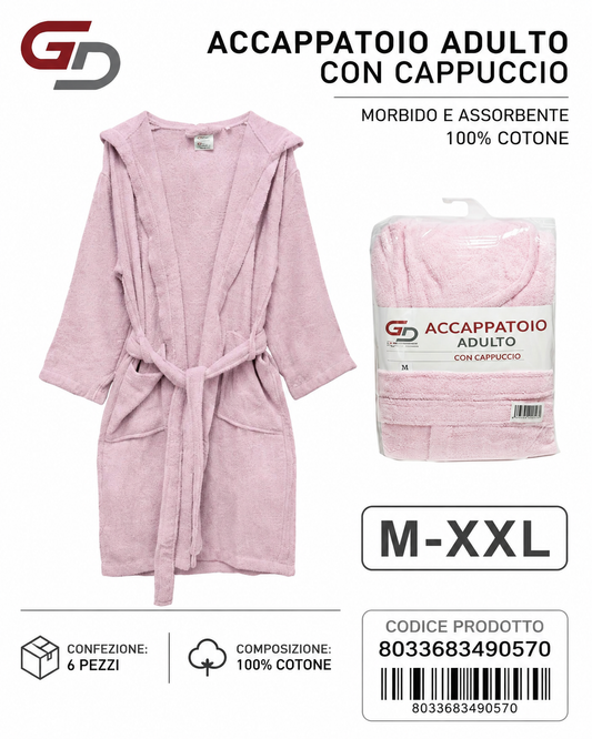 Accappatoi Da Bagno Pink 1M-2L-2Xl-1Xxl 100%Cotone