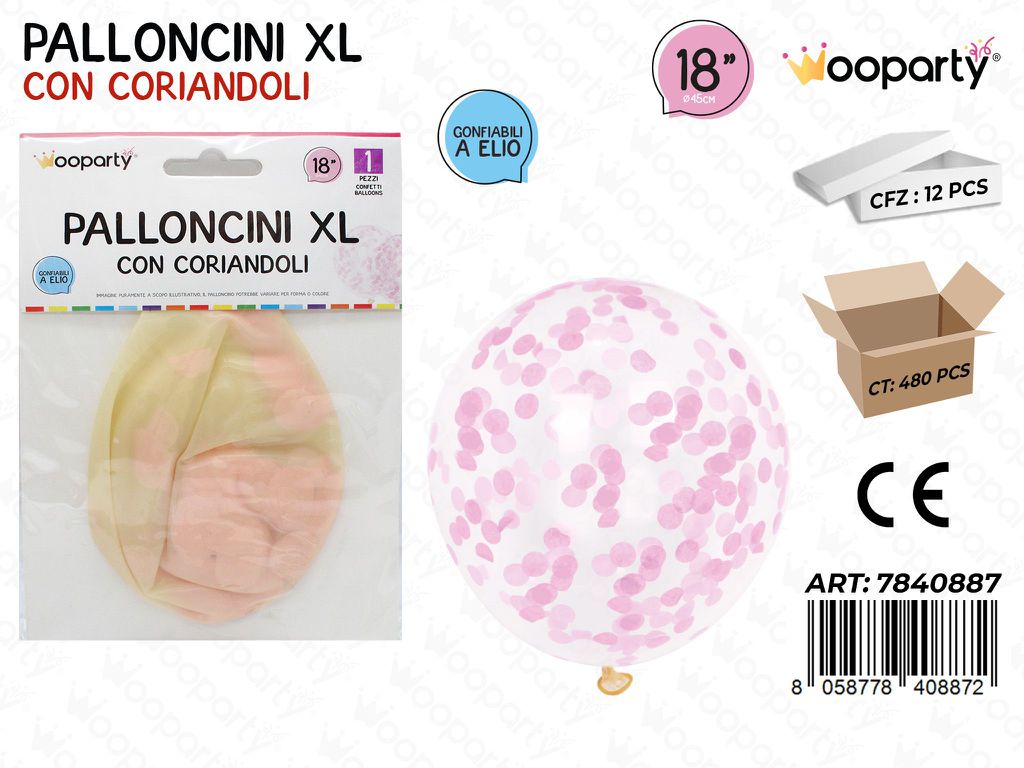 Wooparty Palloncini Xl c/ Coriandoli Rosa 45CM