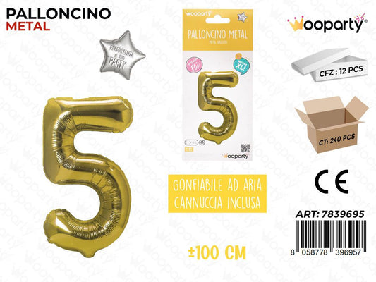 100CM Palloncino Mylar Oro Num. 5