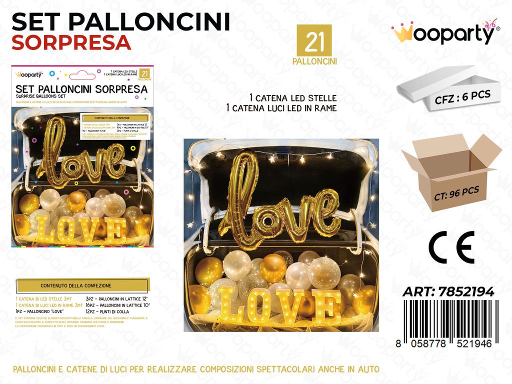 Set Palloncini Sopresa Love Oro 23PCS