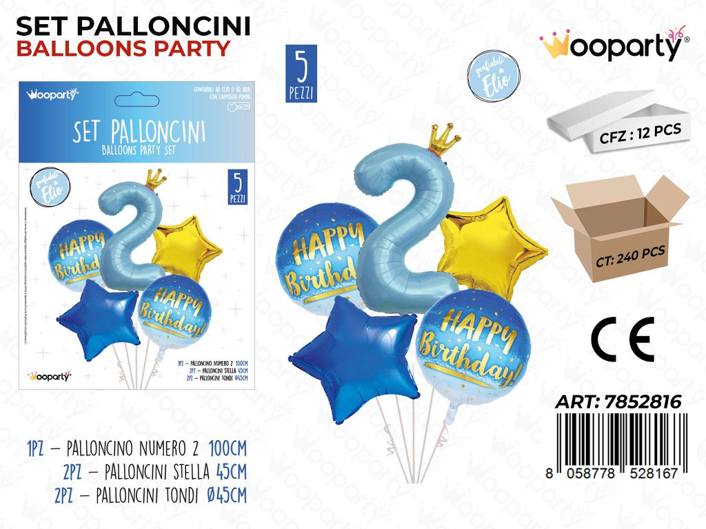 Set Palloncini H. Birthday 2 Azzurro 5PCS