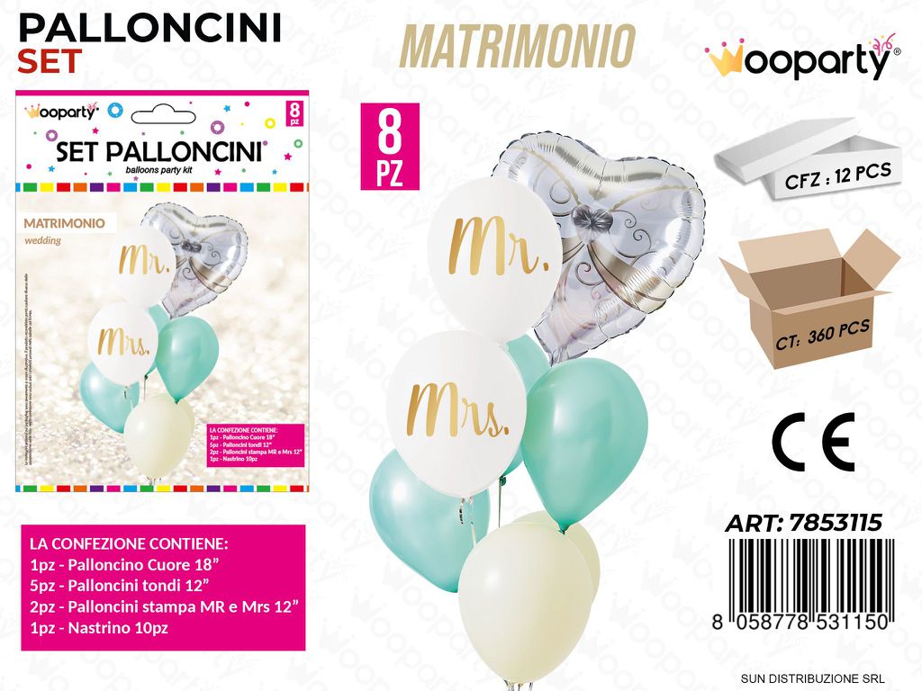 Set Palloncini Matrimonio 8PCS Ass.