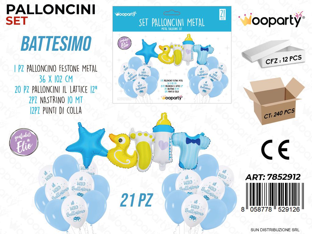 Set Palloncini Battesimo Cel. 21PCS Ass. / Pz da 12
