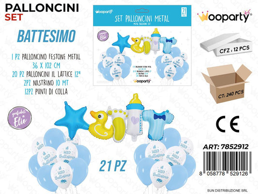 Set Palloncini Battesimo Cel. 21PCS Ass. / Pz da 12