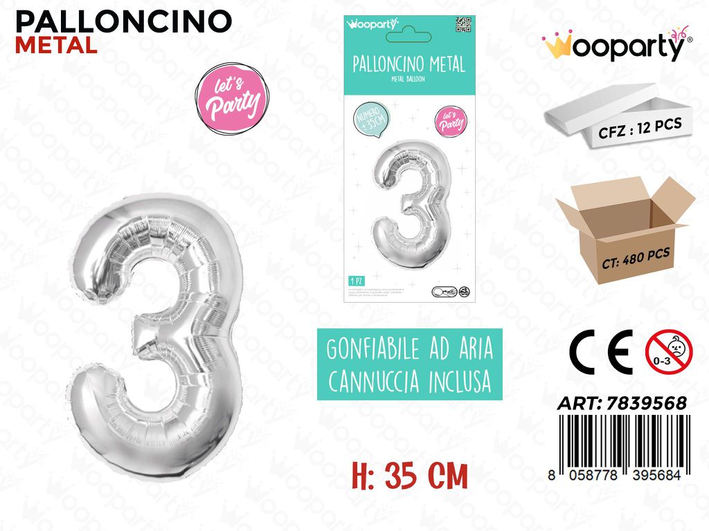 Palloncino Argento Metal 35CM N. 3