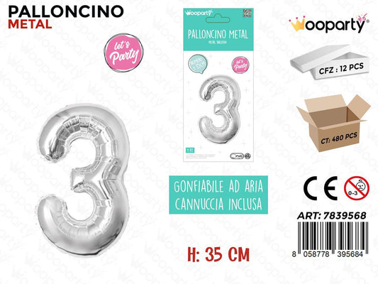 Palloncino Argento Metal 35CM N. 3