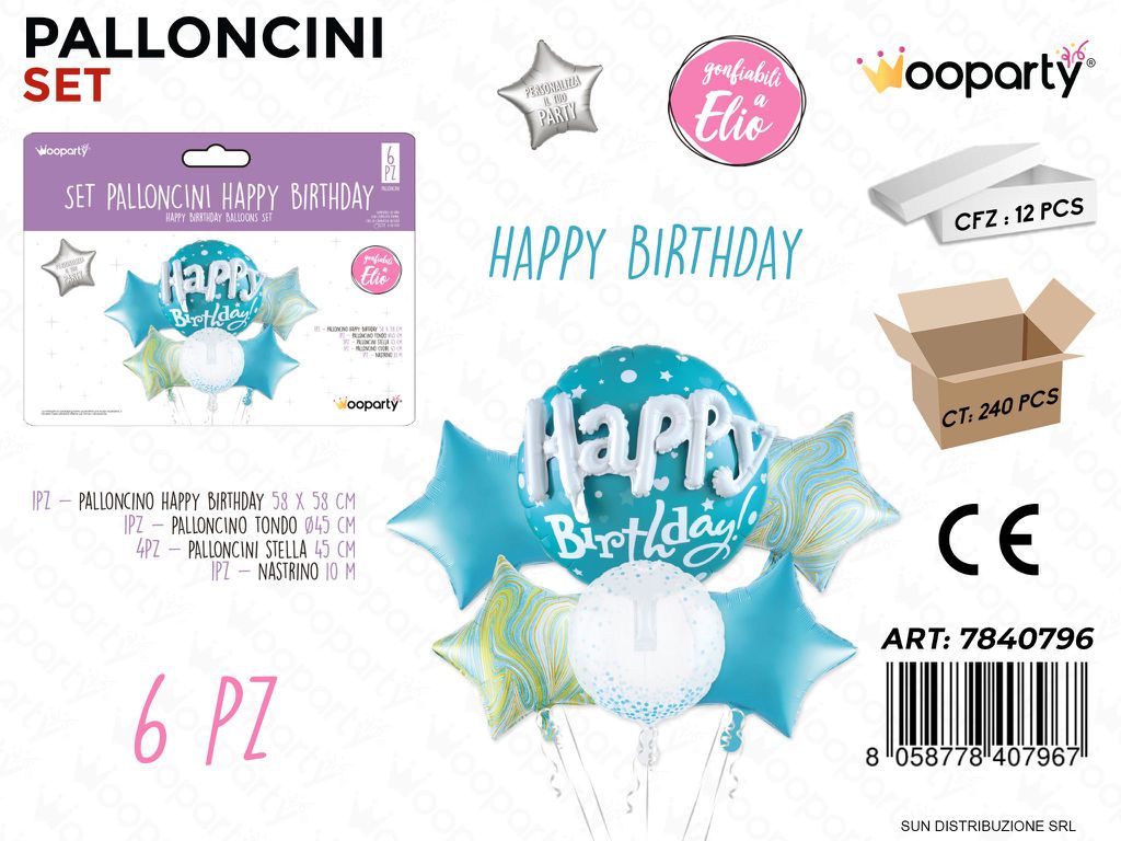 Set Palloncini Happy Birthday Cel. 6PCS Ass.