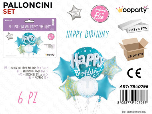 Set Palloncini Happy Birthday Cel. 6PCS Ass.