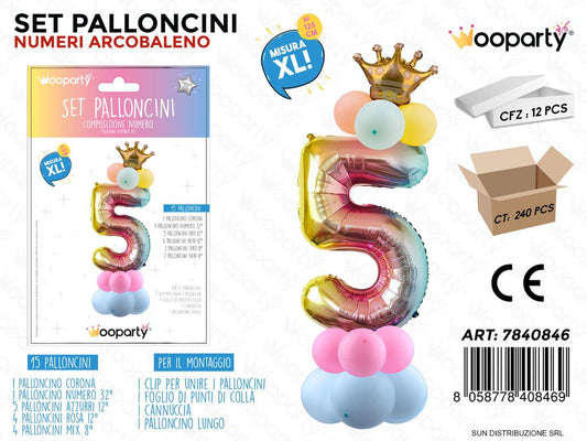 Set Palloncini N.5 Multicolor 15PCS 125CM
