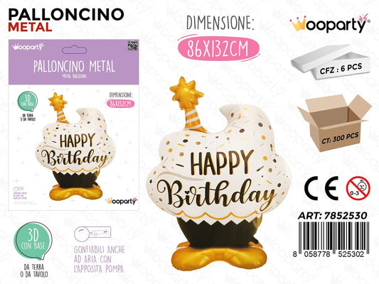 Wooparty Palloncino Metal Birthday 3D 86*132CM