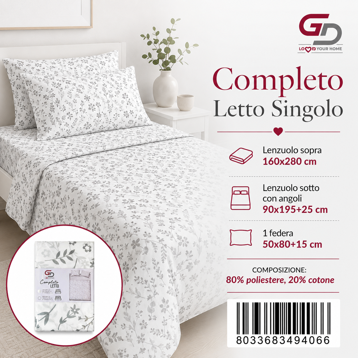 Set Di Lenzuola Singolo 160X280+90X200+50X80 Hr 15-Ltm