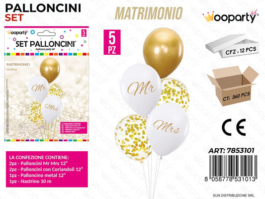 Set Palloncini Matrimonio 5PCS Ass.