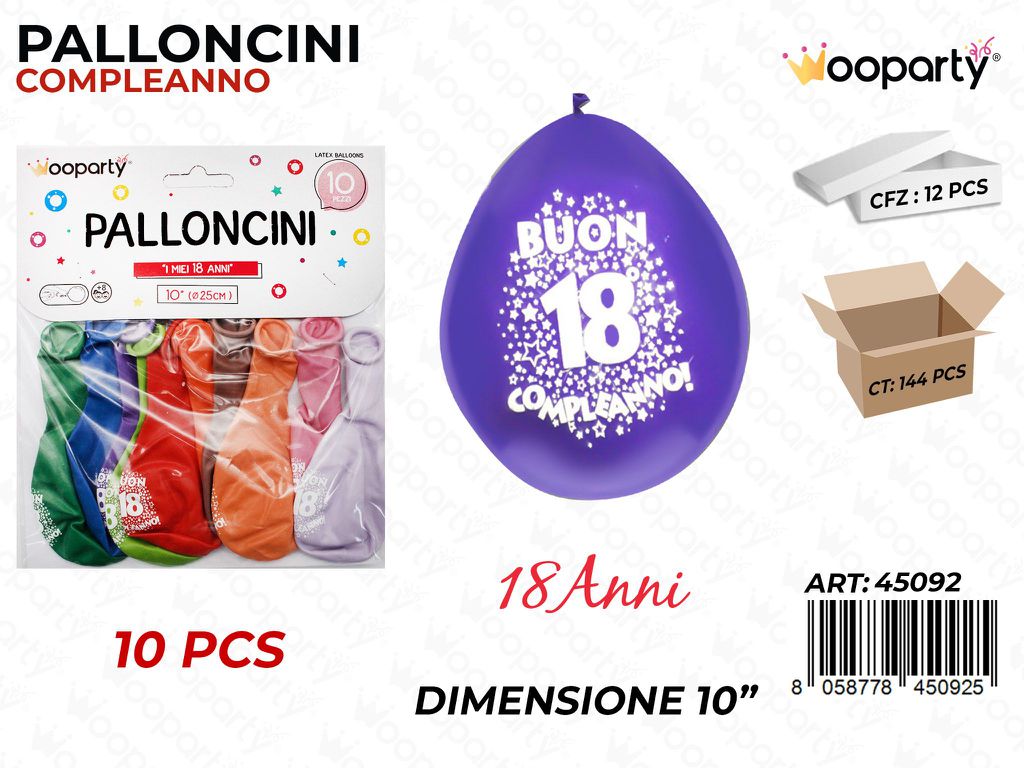Palloncino 18 Anni Multicol. 10PCS 10/ Pz da 12