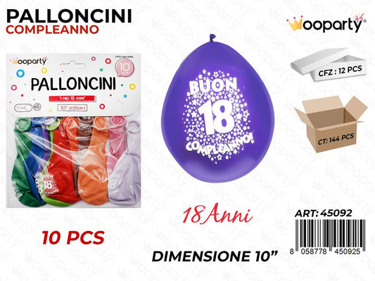 Palloncino 18 Anni Multicol. 10PCS 10/ Pz da 12
