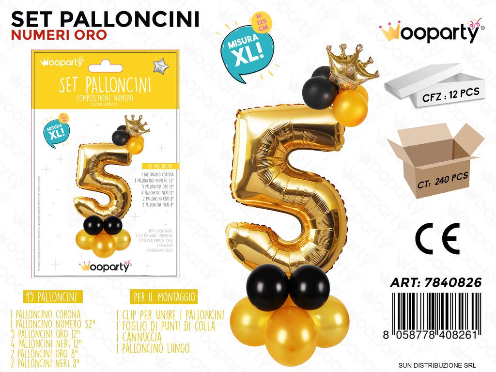 Set Palloncini N.5 ORO*NERO 15PCS 125CM