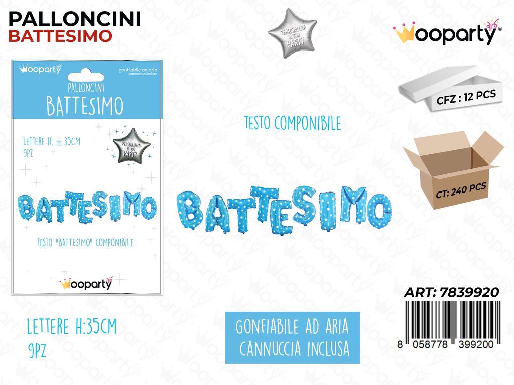 Palloncini Battesimo Comp. Celeste 35CM
