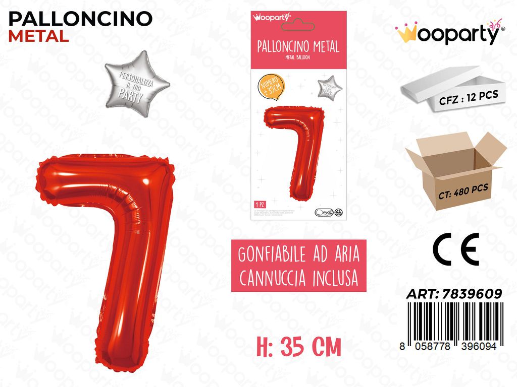 Palloncino Rosso Metal 35CM N. 7