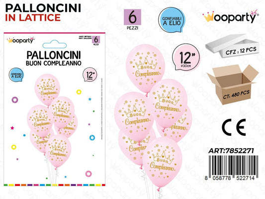 Wooparty Palloncini B. Compl. 6PCS Ass. 30CM