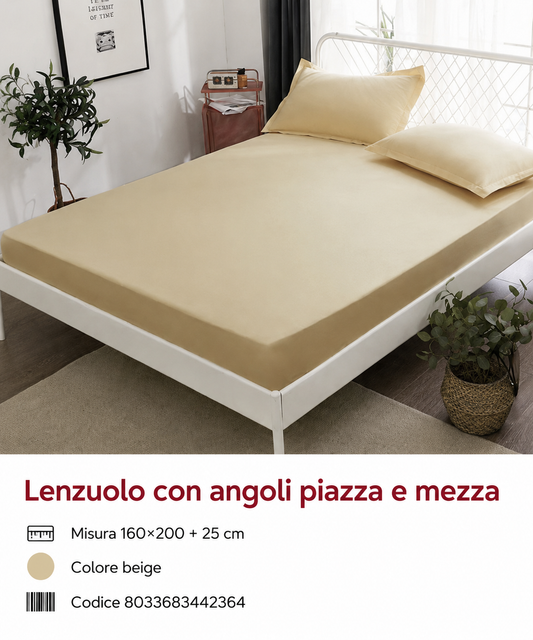 Lenzuolo Sotto Con Angoli Piazza Mezza 160*200+25Cm